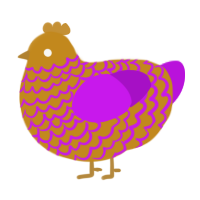 A ochre and amethyst chicken with a lace pattern