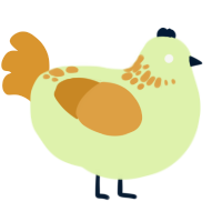 A apple and orange chicken with a neck-speckle pattern
