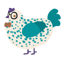 A cream and teal chicken with a speckle pattern