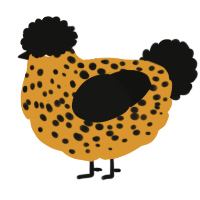 A orange and black chicken with a speckle pattern