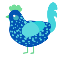 A ultramarine and aqua chicken with a speckle pattern