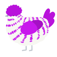 A white and amethyst chicken with a bar pattern
