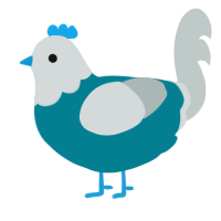 A sea and silver chicken with a head pattern