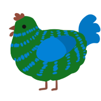 A leaf and sapphire chicken with a bar pattern