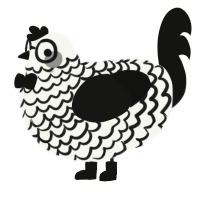 Newspaper, a white and black chicken with a lace pattern