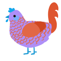 A lilac and vermilion chicken with a lace pattern