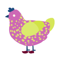 A orchid and lime chicken with a speckle pattern