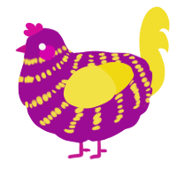 A plum and yellow chicken with a bar pattern