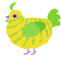 A yellow and grass chicken with a bar pattern