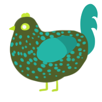A olive and turquoise chicken with a speckle pattern
