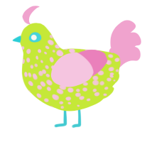(unnamed), a lime and pink chicken with a speckle pattern
