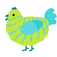 A lime and aqua chicken with a bar pattern