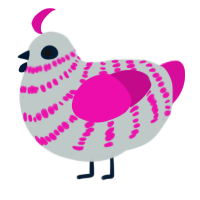 A silver and fuchsia chicken with a bar pattern