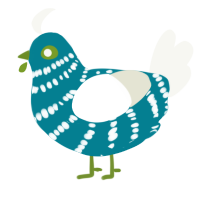 A sea and white chicken with a bar pattern