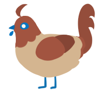 Featherless biped, a beige and russet chicken with a head pattern