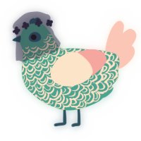Certainty, a cerulean and pink chicken with a double-lace pattern