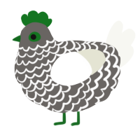 A grey and white chicken with a lace pattern