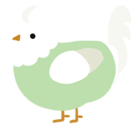 A gluppy and white chicken with a head pattern