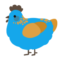A sky and orange chicken with a neck-speckle pattern