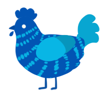 A ultramarine and cerulean chicken with a bar pattern