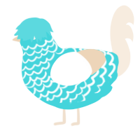 A aqua and cream chicken with a lace pattern