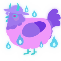 A lavender and blurple chicken with a head pattern