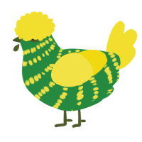 A viridian and yellow chicken with a bar pattern
