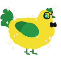 Sponge, a yellow and viridian chicken