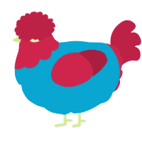 A cerulean and crimson chicken with a head pattern
