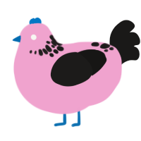 A pink and sable chicken with a neck-speckle pattern