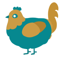 A teal and gold chicken with a head pattern