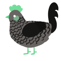 A grey and black chicken with a lace pattern
