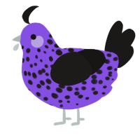 A blurple and sable chicken with a speckle pattern