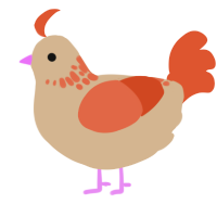 A beige and vermilion chicken with a neck-speckle pattern