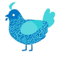 A sapphire and aqua chicken with a double-lace pattern
