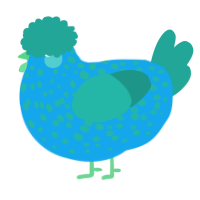 A sky and turquoise chicken with a speckle pattern