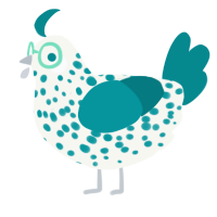 A white and teal chicken with a speckle pattern