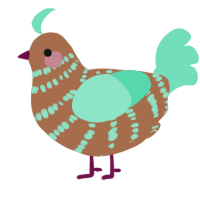 A brown and mint chicken with a bar pattern