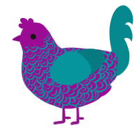 A plum and teal chicken with a double-lace pattern