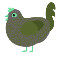 Mossy Cobble, a grey and olive chicken with a double-lace pattern