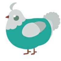 A turquoise and silver chicken with a head pattern