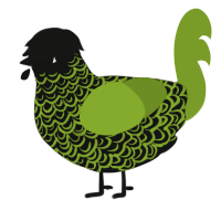 darkness no parents, a black and chartreuse chicken with a double-lace pattern