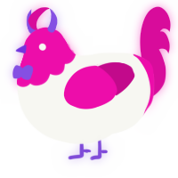 A white and fuchsia chicken with a head pattern