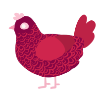 A maroon and crimson chicken with a double-lace pattern