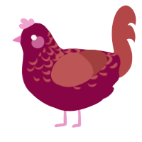 A maroon and red chicken with a half-lace pattern