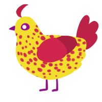 A yellow and crimson chicken with a speckle pattern