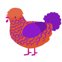 A vermilion and violet chicken with a lace pattern