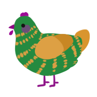 A viridian and orange chicken with a bar pattern