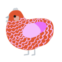 A vermilion and lavender chicken with a lace pattern
