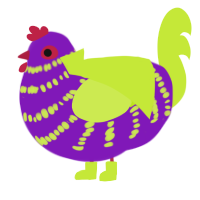 A violet and lime chicken with a bar pattern
